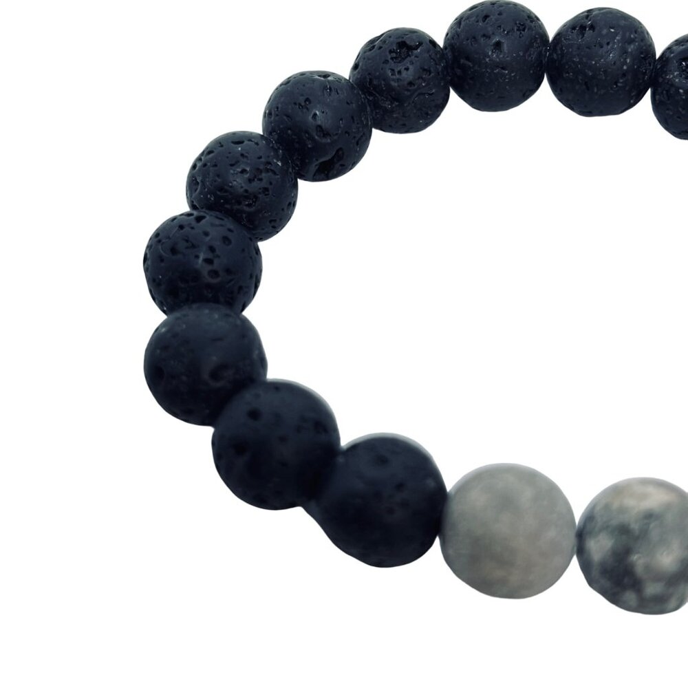 Vintage Lava Rock And Howlite Beaded Stretch Bracelet (5494) - Picture 2 of 4